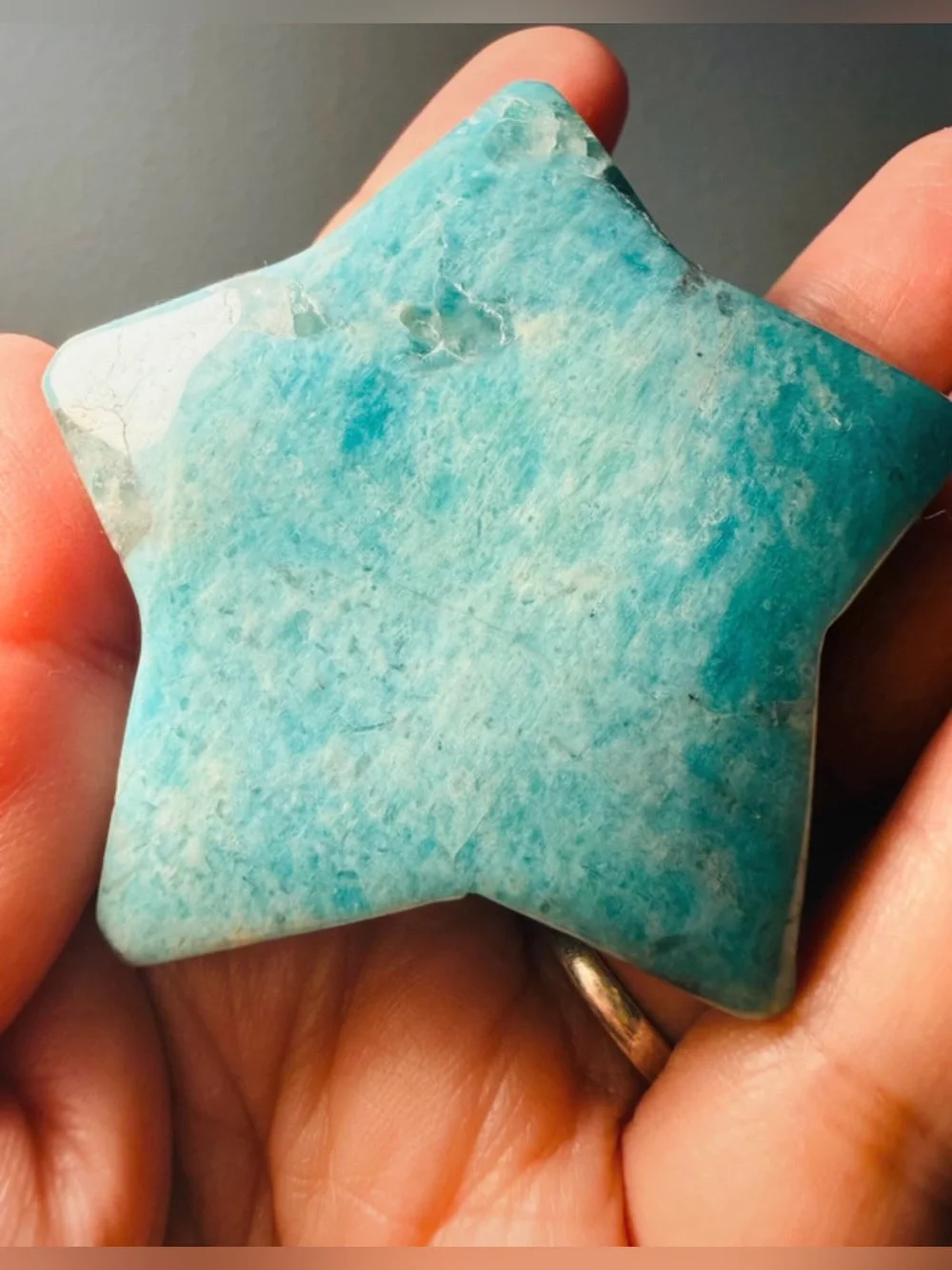 Amazonite Star Palm Stone Natural Teal Feldspar Star Carving for Harmony & Truth